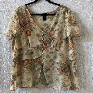 Lane Bryant Flutter Short Sleeve Floral Print Button Down Top